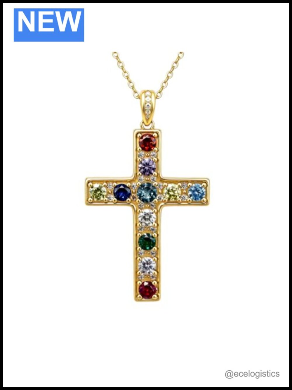 18K Gold Plated Birthstone Cross Necklace Adjustable Link Chain Women